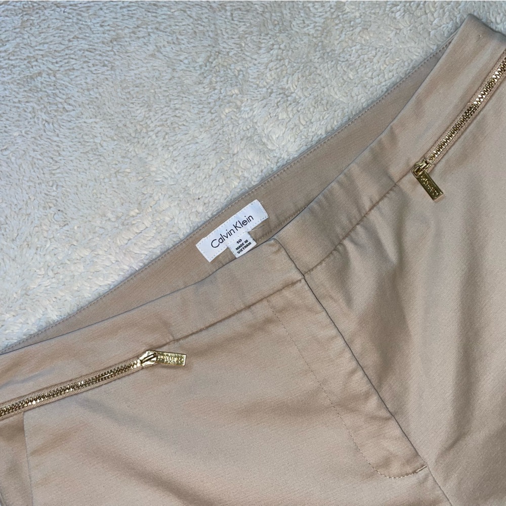 Calvin Klein Tan Pants with Gold Pocket Zipper Accents - Picture 3 of 8
